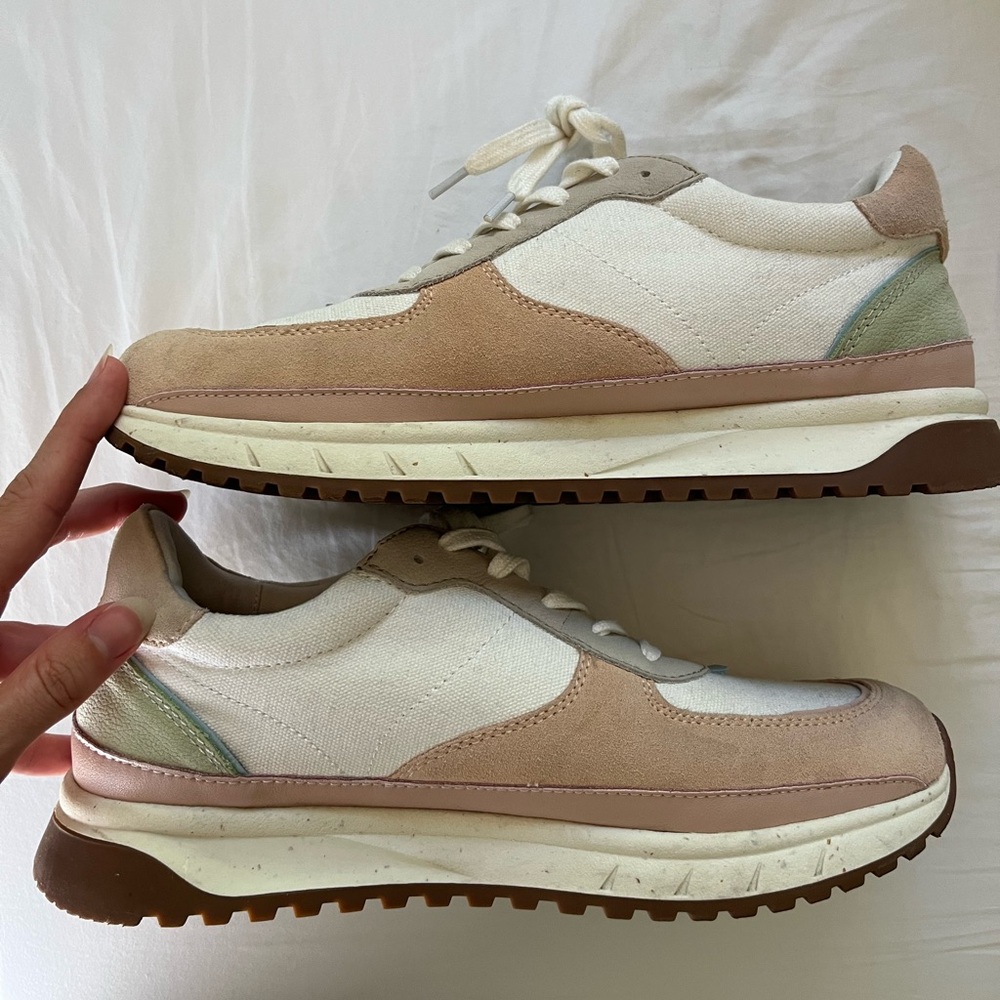 Madewell Women's Sneakers in Cream, Tan, and Green with Speckled Soles